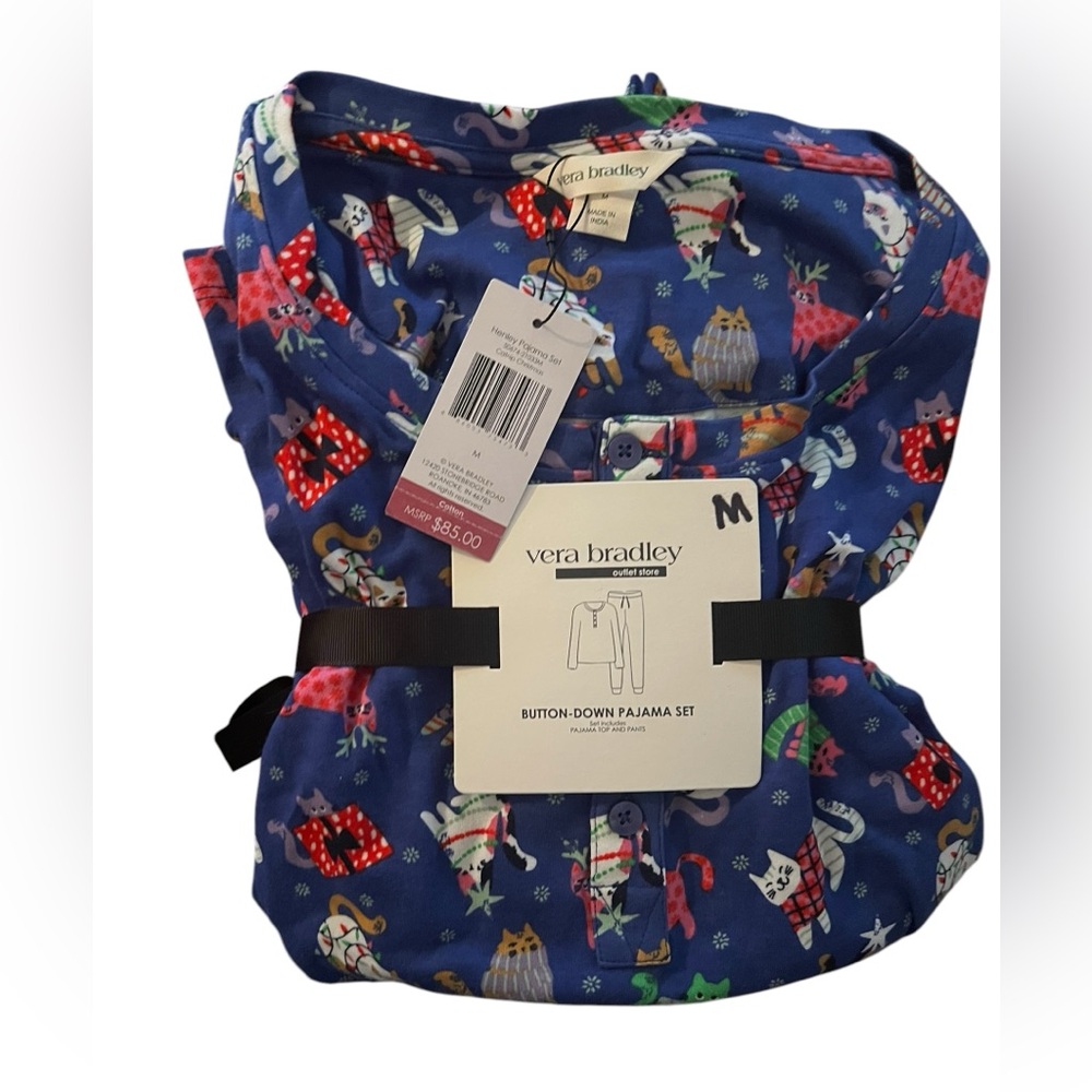 Vera Bradley Navy Holiday Cat Pajama Set